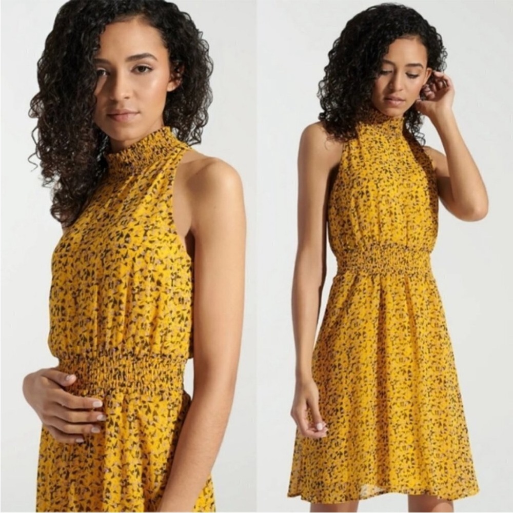Sam Edelman Yellow Floral High Neck Smocked Sleeveless Summer Church Dress Sz 4